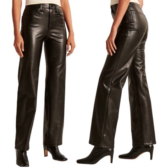 NWT A&F 90s Relaxed High Rise Faux Leather Pants in Black - Size 18/34 Long - Picture 1 of 8